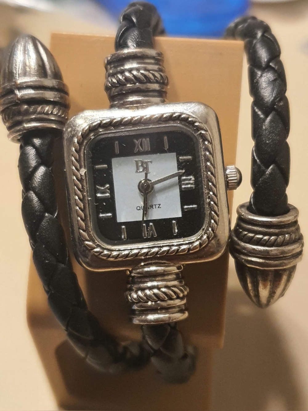 🦋10/$20🦋 BT BG-58 Silver/Black Braided Leather Women's Cuff Watch